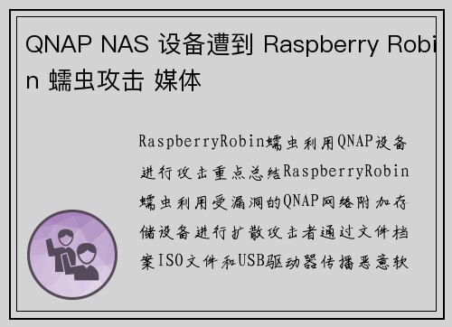 QNAP NAS 设备遭到 Raspberry Robin 蠕虫攻击 媒体