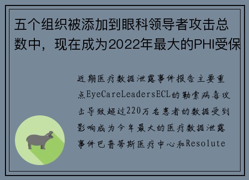 五个组织被添加到眼科领导者攻击总数中，现在成为2022年最大的PHI受保护健康信息泄露事件 媒体
